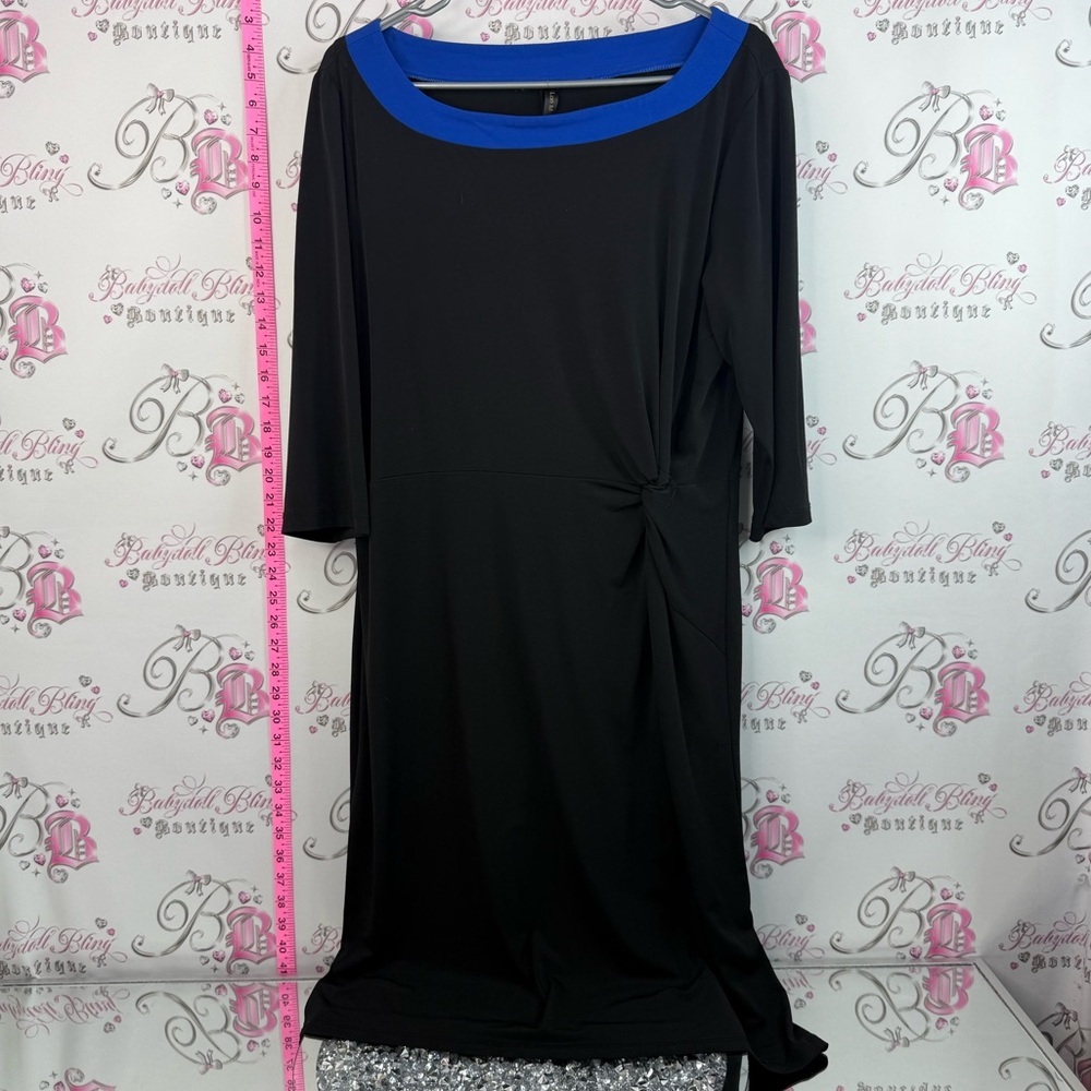 Lori M collection black Midi Dress with Royal Blue Trim - Knot-Detail Dress